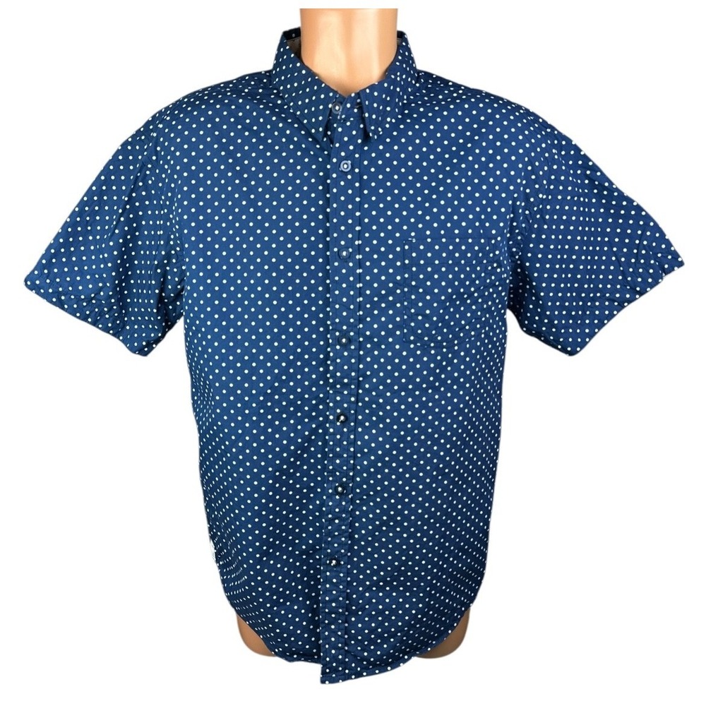 Eighth Avenue Men's XL Shirt Navy Blue w White Dots Short Sleeves 100% Cotton